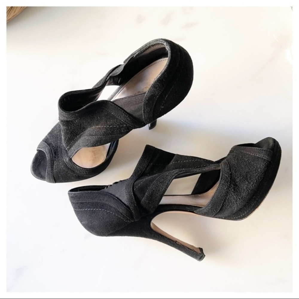 Prada Black Suede Cutout Peep Toe Booties Size 38.5